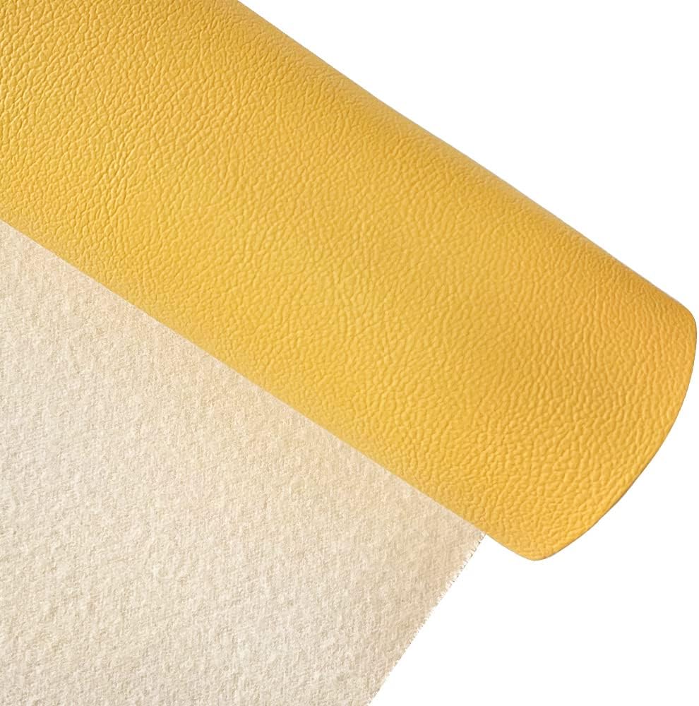 Faux Leather Fabric 1 Yard 54" x 36" Soft Solid Color Crafts Material 0.9mm Thick Perfect for Upholstery Covers, Bags, Leather Clothing and Accessories (Yellow)