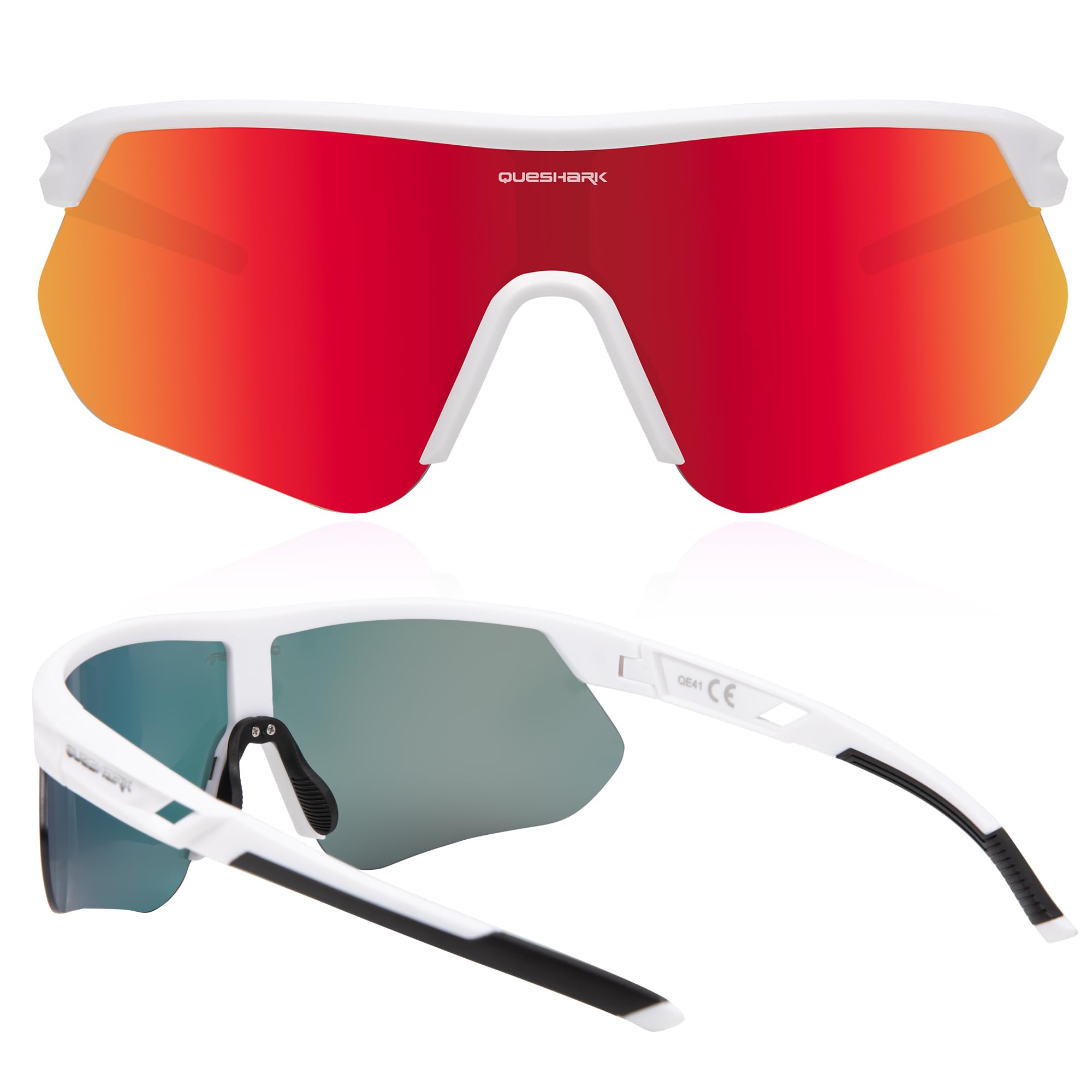 Queshark Lunette de Cyclisme, Lunette Running Homme Femme, TR90 Cadre & Protection UV400 Lunette Vélo, Lunettes de Soleil Homme Sport pour Cyclisme Conduite Golf Ski Pêche Course à Pied