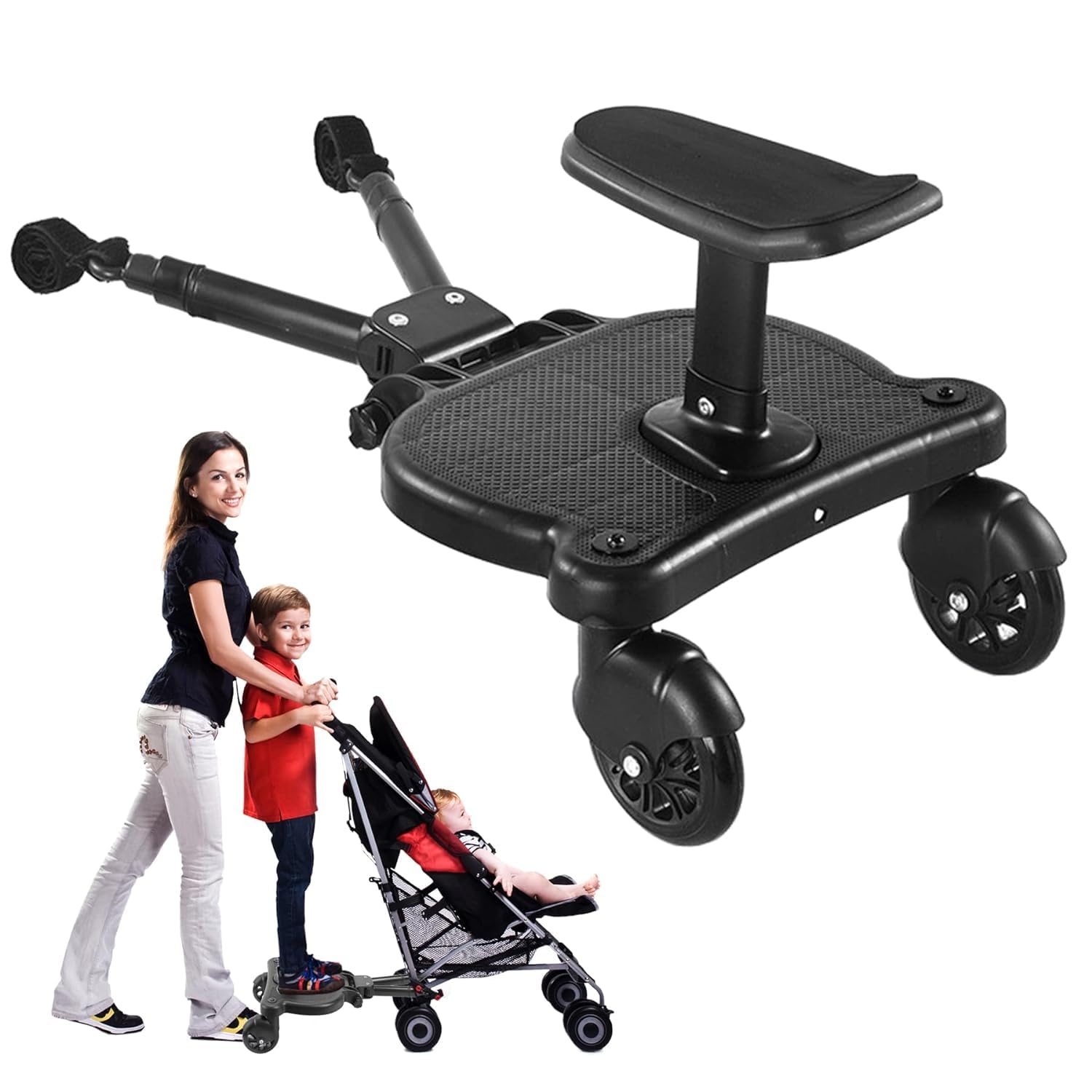 Koeay 2024 New-Universal Stroller Board with Detachable Seat, 2in1 Sit and Stand Stroller Glider Board for Most Strollers, Holds Children Up to 55 LBs Stroller Standing Board