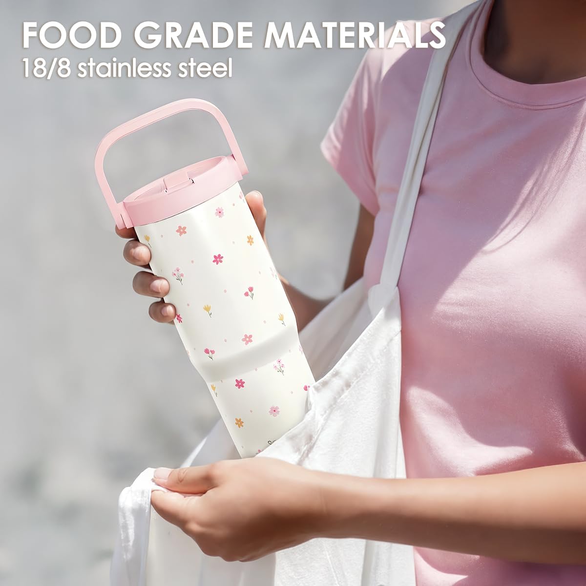 SANDJEST Floral Stainless Steel Straw Lid Tumbler 30oz with Carry Handle for Women Girls, Insulated Travel Coffee Cup, Gift for Sports Outdoor Workout Christmas Birthday - Image 6