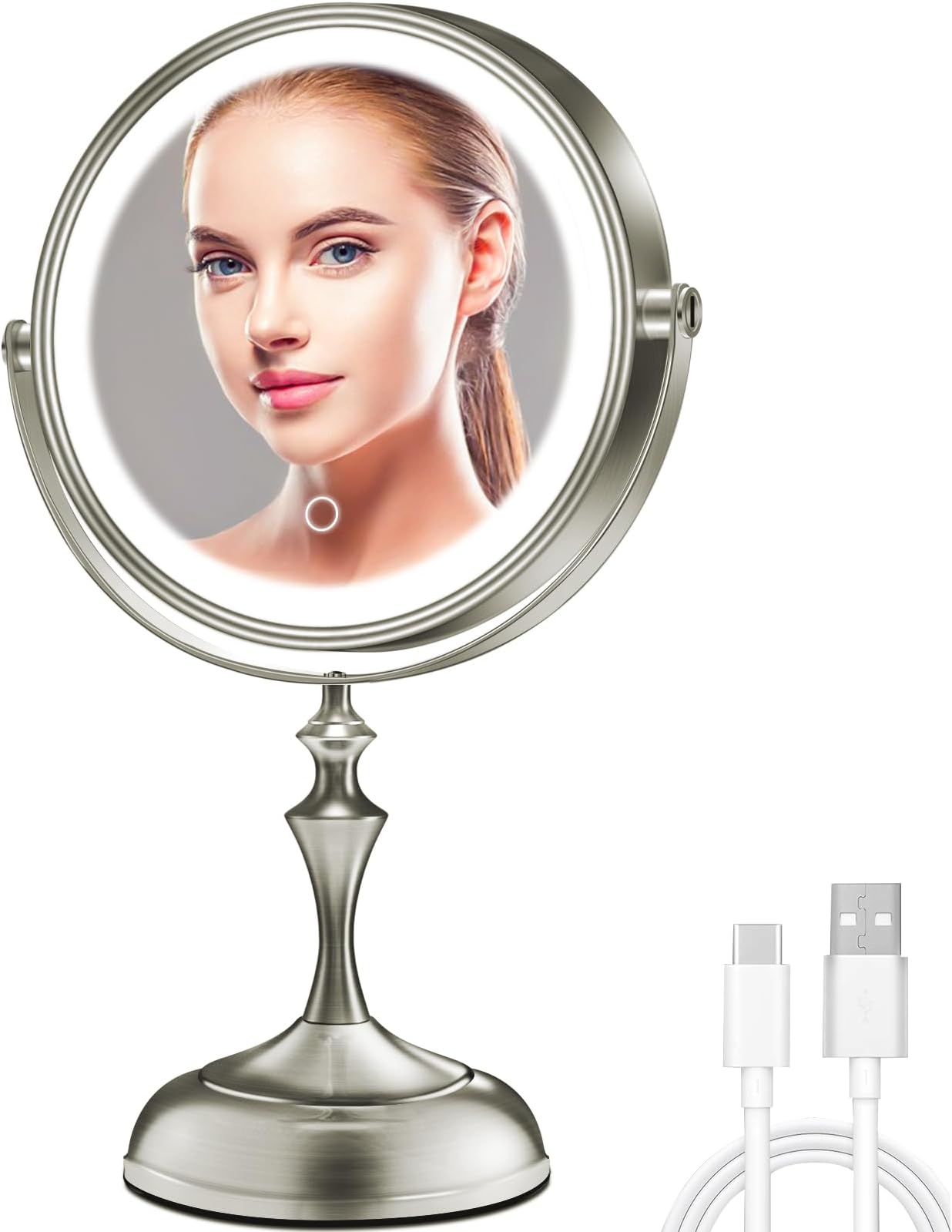 Floxite Dual sided 1x and 15x Vanity Mirror, Brushed