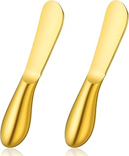 Butter Spreader Knives 2 Packs Gold Butter Knives Stainless Steel Cheese and Butters Knive Set Blunt Edge Spreader for Cheese Cream Jam Spreading