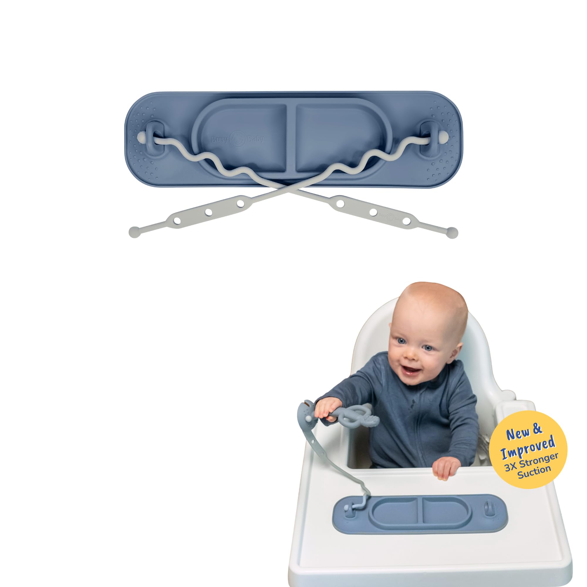 Busy Baby Tapete de Silicona con Ventosa - Mantel Individual para bebés de 4 Meses en adelante. Favorece la autoalimentación y el Desarrollo de Las Habilidades motoras y cognitivas. Pewter.