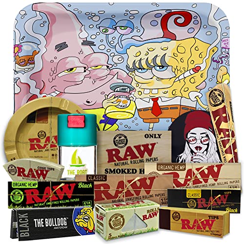 Regalo para fumadores Bandeja para liar 27,5 x 17,5cm + Cenicero RAW + Bote Antiolor THE BOAT +...