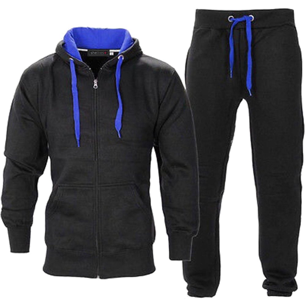shelikes Mens Tracksuit Set Full Sleeve Fleece Zipper Hoodie Top Bottoms Jogging Joggers Sports Sweat Suit