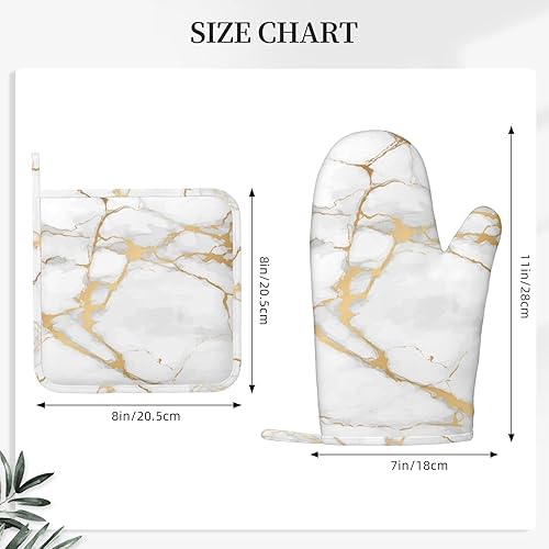 Miniatura 3 de Manoplas de horno y agarradores de ollas de mármol blanco y oro de silicona, accesorios de cocina de 4 piezas, guantes largos resistentes al calor