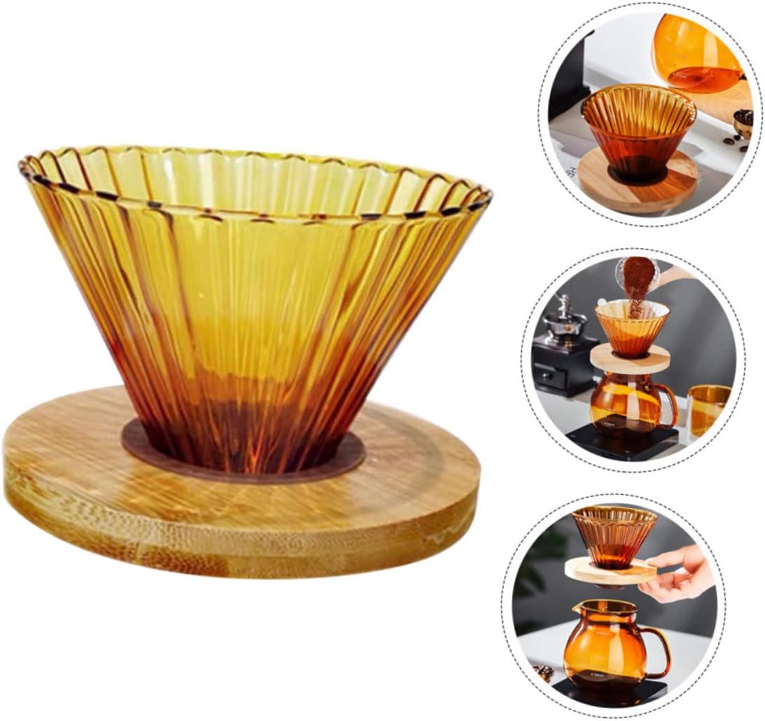 Delicate Coffee Dripper High Borosilicate Glass Pour-over Cone with Wooden Base Reusable and Easy to Clean Coffee Accessory for Home Brewing