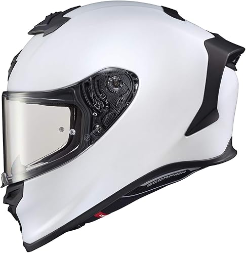 ScorpionEXO R1 Air Casco integral de motociclista con visera pinlock y bolsillos preparados para altavoz Bluetooth, DOT ECE unicolor (blanco perla