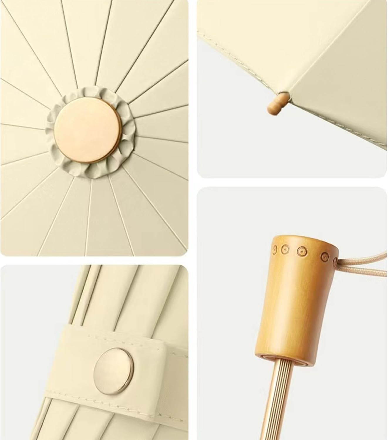 Compact Umbrellas For Rain and Sun UPF 50+ UV Protection Travel Size Windproof waterproofing and Strong Travel Essentials for Men Women 16 Ribs Wooden Handle Pink Backpacks Car - Image 5