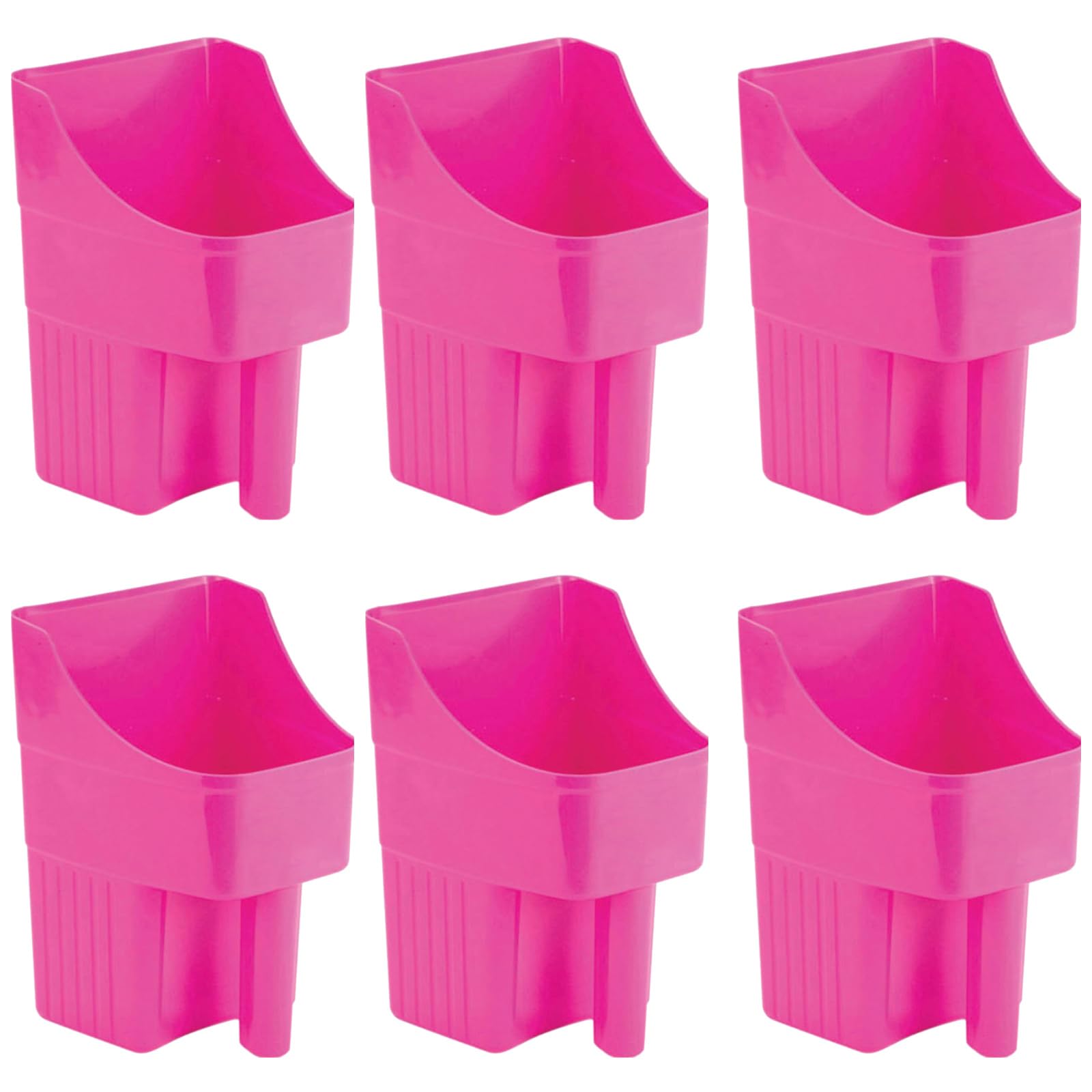 6 Pcs Plastic Enclosed Feed Scoop for Livestock Heavy Duty Grain Scoop 2 Quart Large Stackable for Horse Goat Dog Animal Ranchers Farmers (Pink)