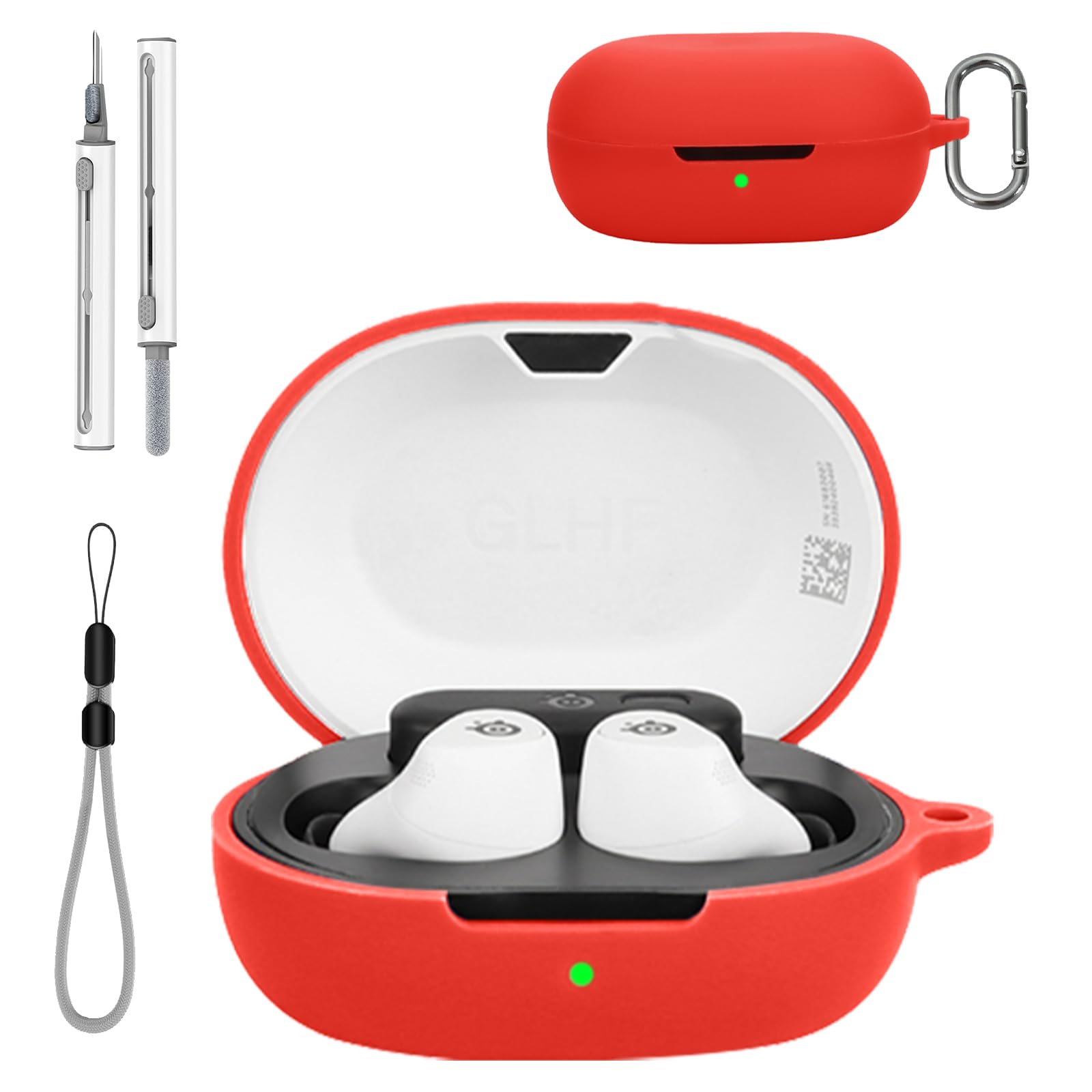 for SteelSeries Arctis GameBuds Case Cover with Cleaner Kit, Soft Skin Silicone Case Cover with Keychain and Lanyard，Full Protective Case for Men and