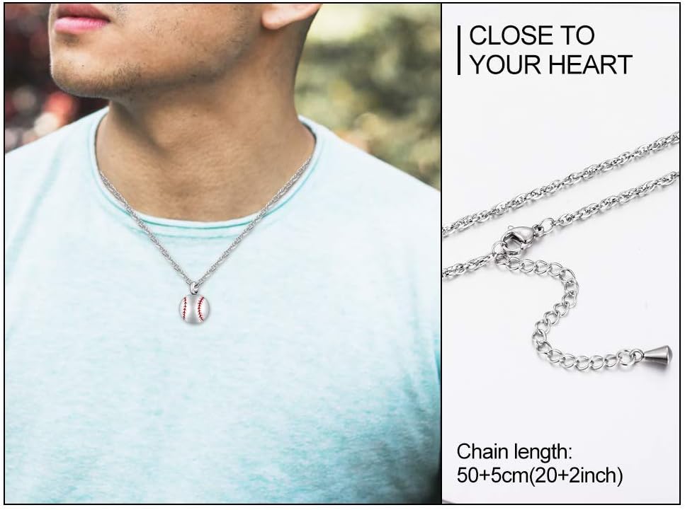 abooxiu Baseball Urn Necklace for Ash Stainless Steel Cremation Jewelry Memorial Pendant Keepsake Human Ashes Holder Women Men - Image 3