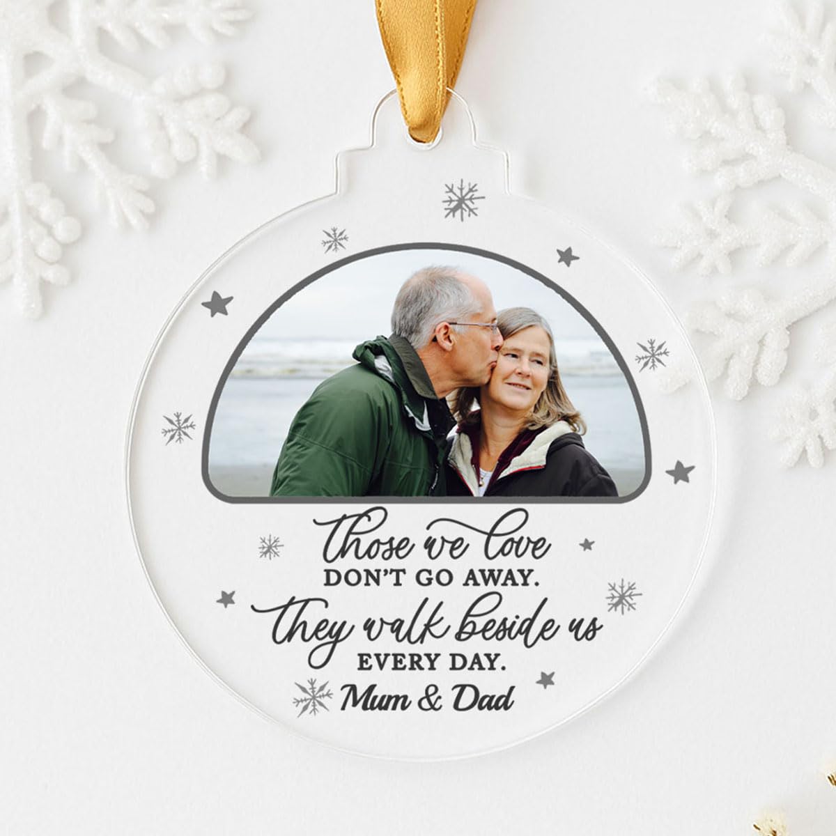 Gutegifts White Personalised Memorial Ornaments Clear Acrylic Christmas Bauble - Gifts For Remembrance Bereavement Xmas Tree Decoration In Loving Memory Hanging Keepsake