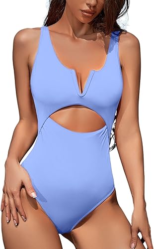 Meyeeka Traje de baño de una pieza para mujer, con control de abdomen y push up, cuello en V, corte alto, monokini