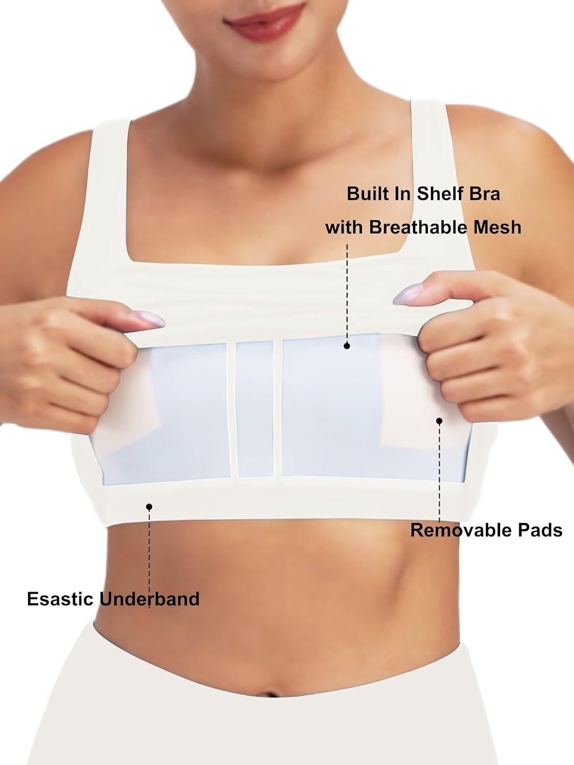 Sunzel Square Neck Longline Sports Bra for Women, Padded Yoga Workout Crop Tank Top, Wide Strap Built-in Bra for Pilates Gym