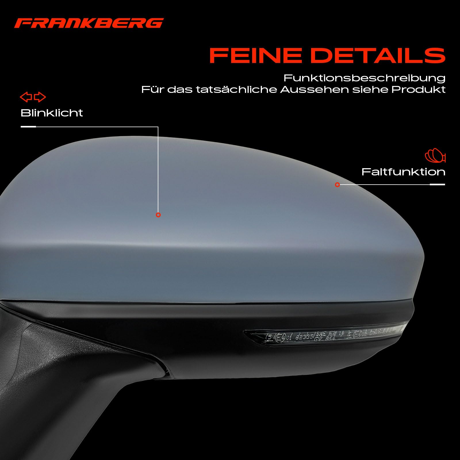 Frankberg Specchietto retrovisore esterno elettrico sinistro 9 Poli | Riscaldato, &-sensore di temperatura, &-Luce lampeggiante; 963027553R; Compatibile con: Clio V B7, Clio V BF