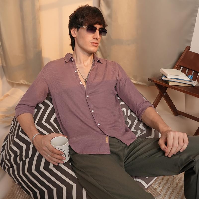 Image of CAHOOT Men's Solid Utility Shirt | Casual Wear | Spread Collar | Long Sleeve | Button Closure | Shirt Crafted with Comfort Fit for Everyday Wear