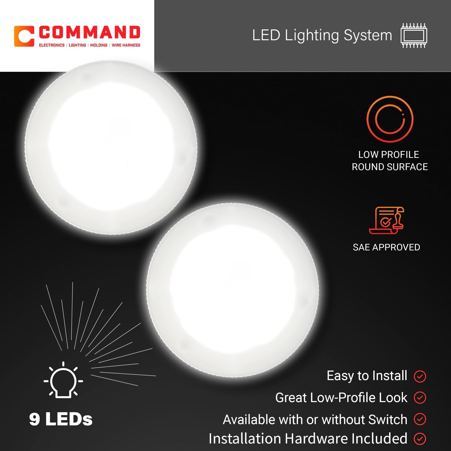 Command Electronics OEM LED RV Ceiling & Under-Cabinet Light - Made in USA - Recessed Mount for Easy Installation - Durable Design - Hardware & Connectors Included | 3.1" Diameter - White (2 Pack)