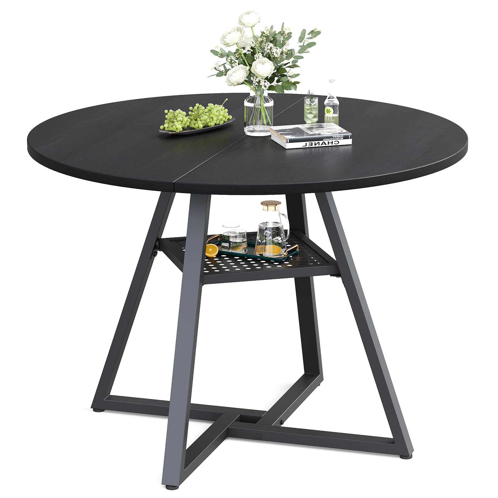 APICIZON Esstisch Rund 100cm, Esszimmertische für 2–4 Personen, Küchentisch Klein mit stabilem Metallgestell, Tisch Rund für Esszimmer, Küche, Wohnzimmer, Schwarz (nur Tisch)