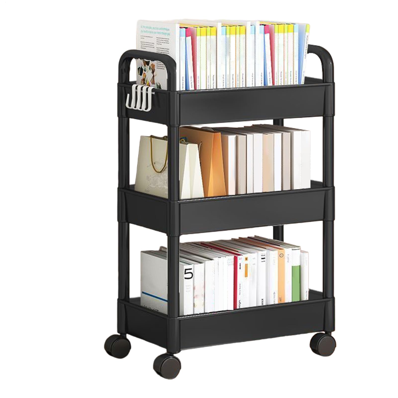Chariot de rangement à roulettes en métal à 3 niveaux pour livres, produits de beauté, loisirs créatifs, 1 chariot de rangement à roulettes