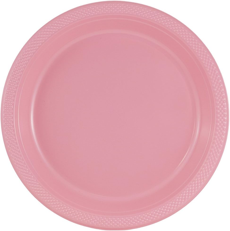 JAM PAPER Round Plastic Party Plates - Large - 10 1/4 inch - Light Pink - 20/Pack