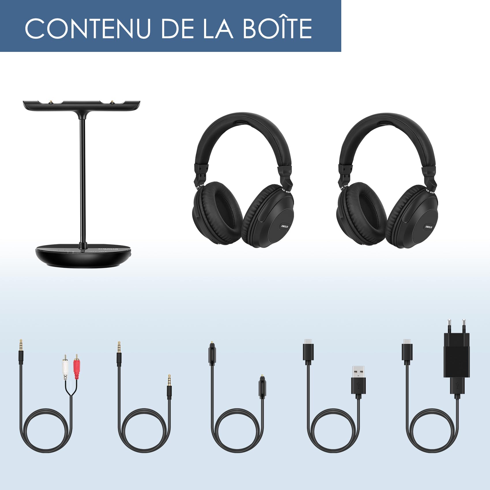 SIMOLIO Double Casque TV sans Fil, Mode TV/Bluetooth, Clarté des Dialogues
