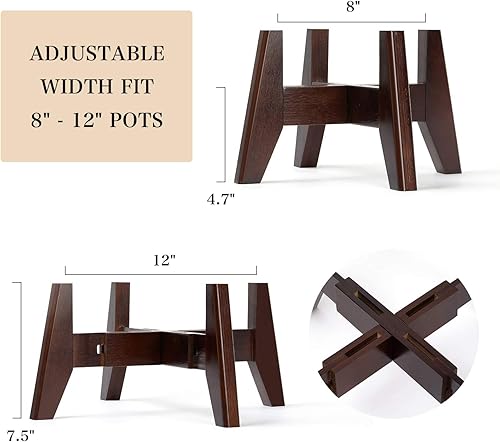 Miniatura 4 de Seanmi Soportes para plantas de interior, soporte de bambú para plantas de mediados de siglo, ancho ajustable, se adapta a macetas de 8, 9, 10, 11,