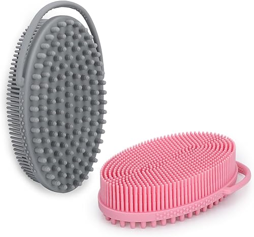 Miniatura 1 de FREATECH Paquete de 2 cepillos de silicona para el cuerpo mango de bucle integrado cepillo de ducha de baño de doble cara exfoliante corporal para