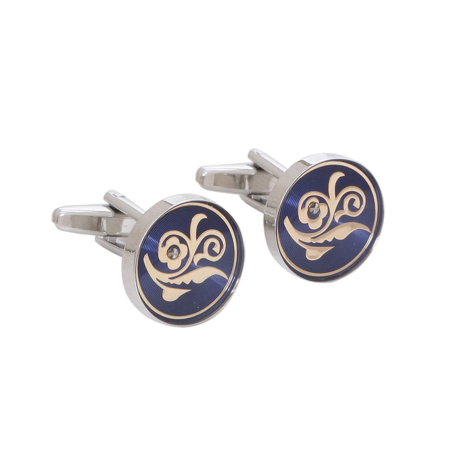 TistabeneBlue with Gold Motif Round Cufflink For Women & Girls