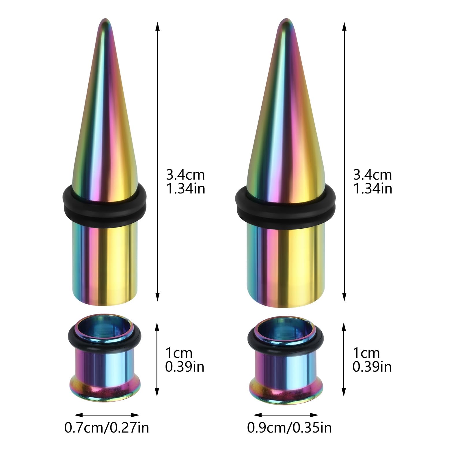 Tunel 7 mm, 9 mm, ze stali nierdzewnej, zestaw 4 rozpychaczy, tunele damskie, czarne