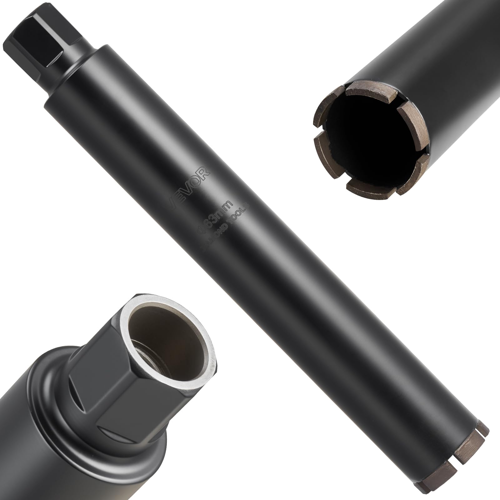 VEVOR Foret Diamant pour Carotteuse, Couronne de Carottage Humide Diamètre 63,5 mm et Profondeur de Perçage 356 mm, Trépan avec Filetage Intérieur 1-1/4 po-7 32 mm-7, pour Béton Armé Maçonnerie