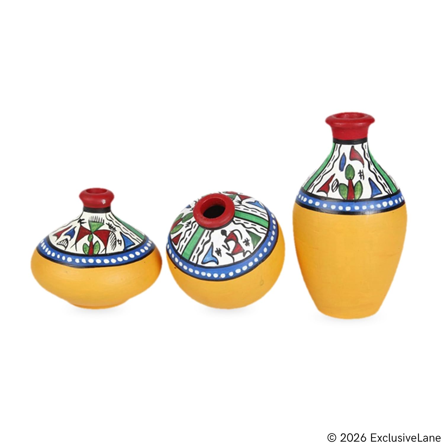 Warli Handpainted Terracotta Pots - Set of 3 -8