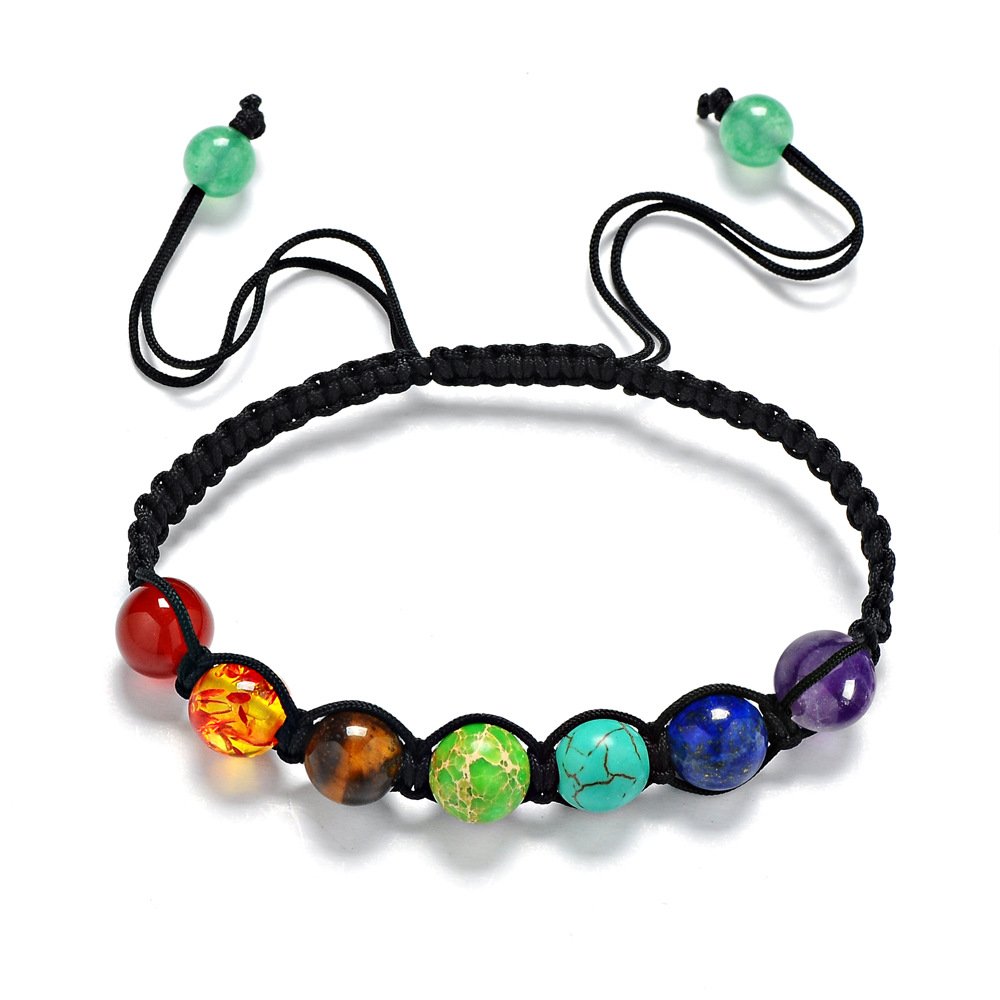 GemsflyNatural Stone Beaded Wristband Bracelets Adjustable Chakra Colorful Stone Bracelets
