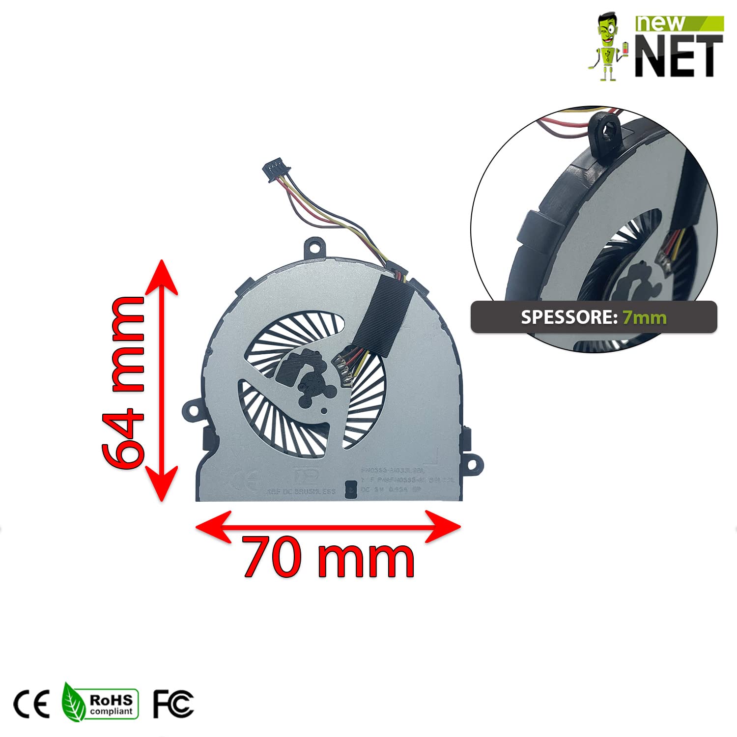 new net - Ventola CPU Fan Compatibile con HP 925012-001 SPS-925012-001 [Slim - Diametro 45 mm]