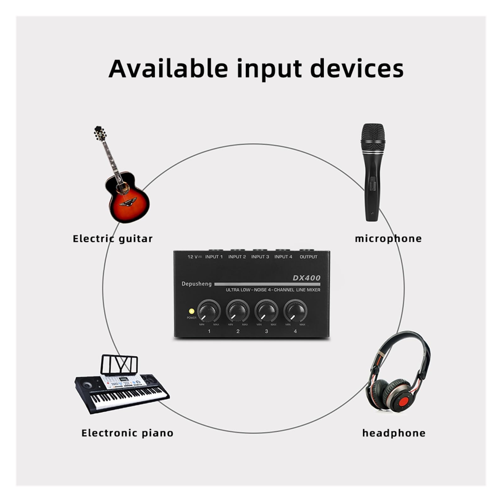 Mezclador de línea de 4 canales de ruido ultrabajo mejorado DX400 Mini mezclador de sonido Fuente de alimentación DC5V Fácil operación Dropshipping(DP400)
