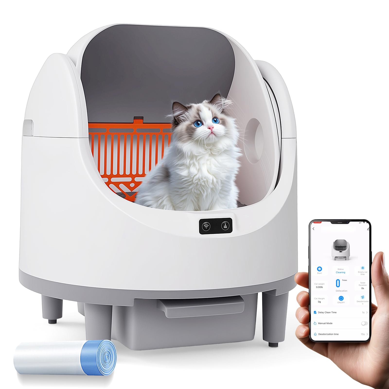 Katzenstreu, selbstreinigend, 68 l, automatische und manuelle Modi, sofortige Reinigung und einfache Schaufel, Steuerung per App, offen, geeignet für Haushalte mit mehreren