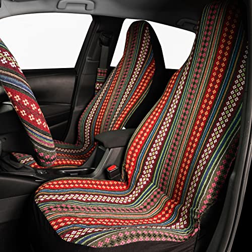 Mictoc Boho Seat Covers For Cars 5Pcs Multi-Color Tribal Ethnic Style Striped Woven Blanket Hippie Seat Cover With 15" Steering Wheel Cover And Seat Belt Covers Fit For Auto Suv Van #TOP15