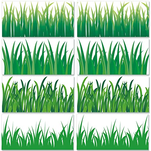 24 Pcs Green Grass Jumbo Borders Grass Boarder Trim Paper Grass Cutouts for School Classroom Bulletin Board Decorations Jungle Spring Party Supplies, 4 Styles