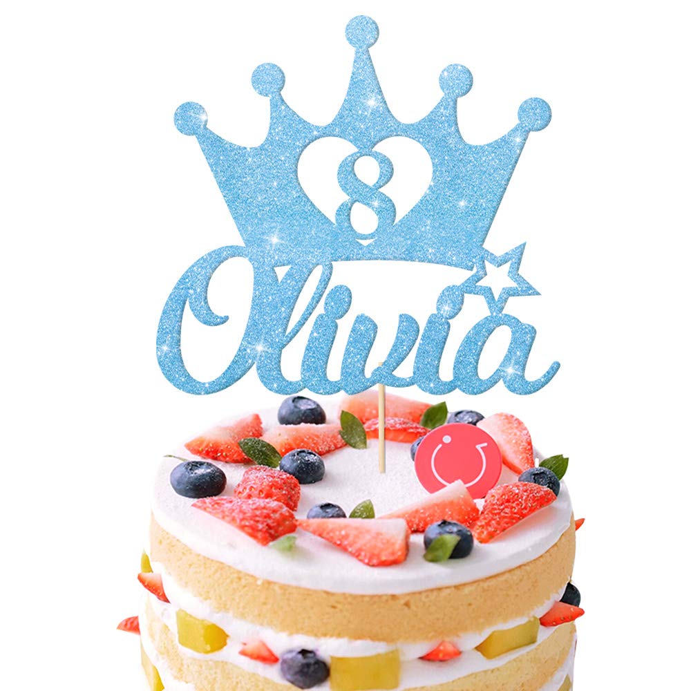 EDSG Personalised Birthday Cake Topper | Custom Crown Cake Decoration with Any Name Any Age 1 3 5 8 | Multicolour Glitter Cake Topper | Baby Blue