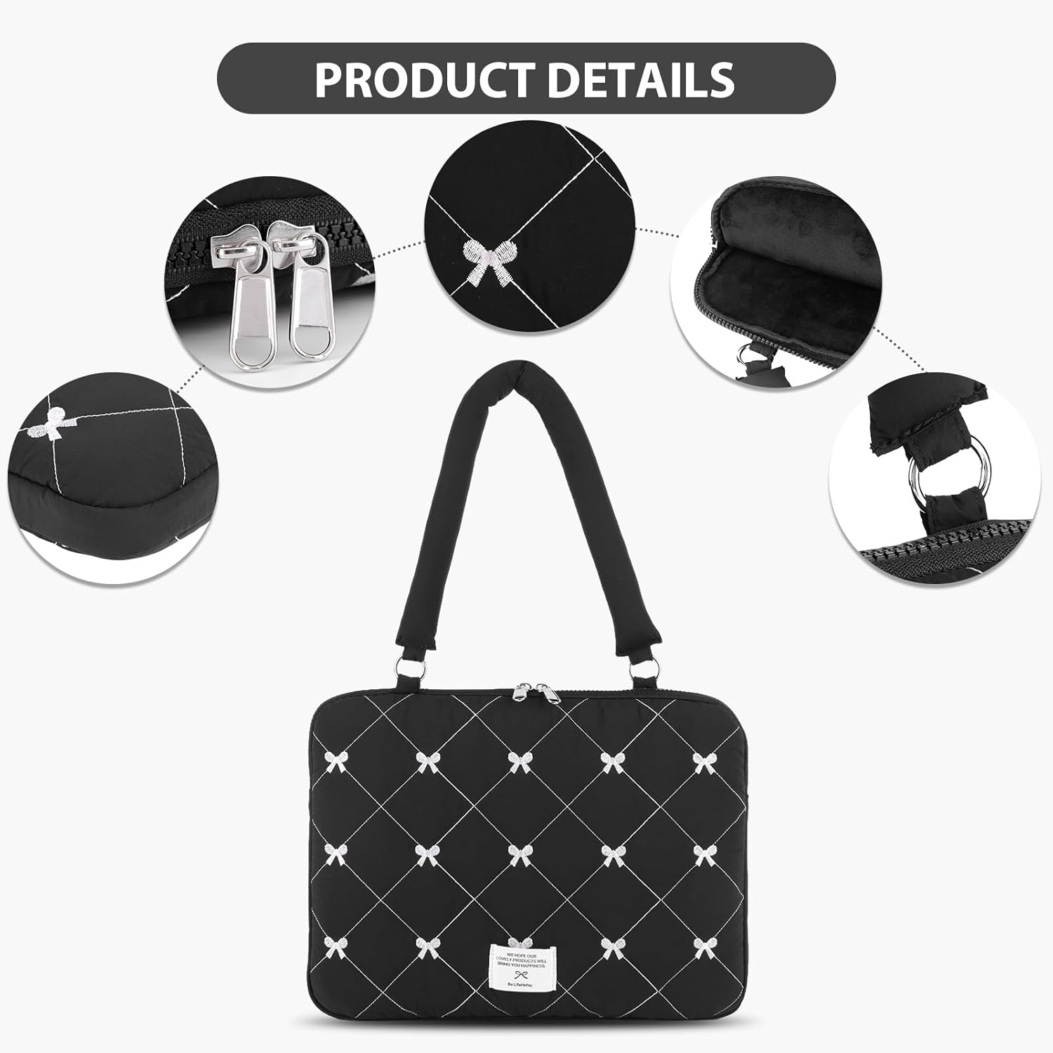 Cute Bow Laptop Case Coquette 13-15 Inch Puffy Laptop Sleeve Accessories Aesthetic Quilted Computer Bag for MacBook - Image 7
