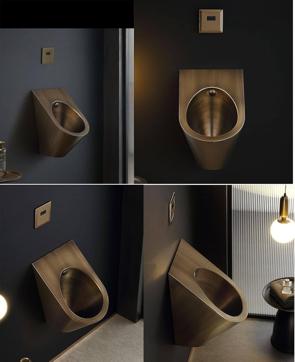 304 stal nierdzewna pisuar, inteligentny czujnik spłukiwania montowany na ścianie przelew pisuar, pionowy pisuar, do hoteli/szkół toaleta publiczna Black-Urinal