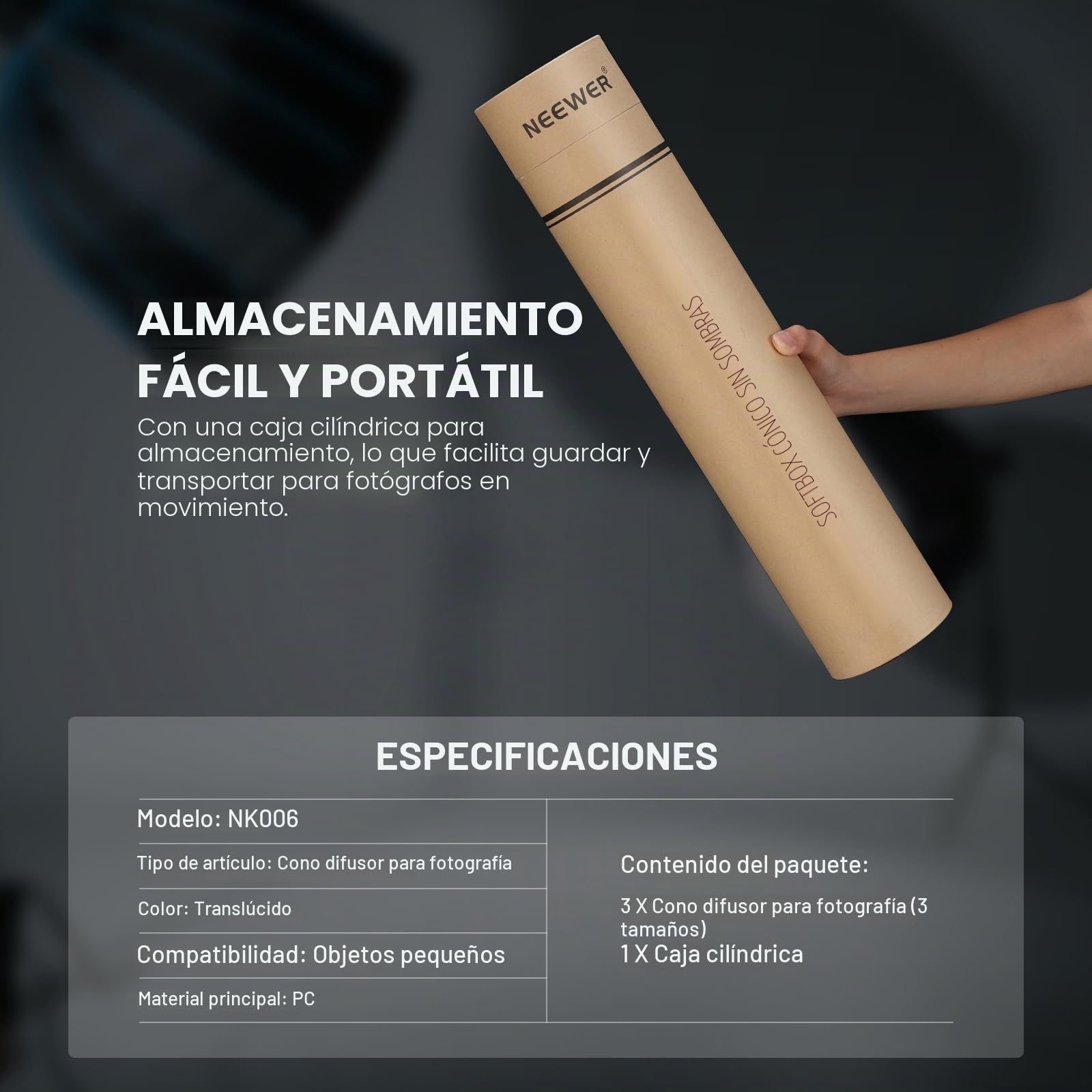 NEEWER Paquete de 3 Conos Luz (14"/15"/20"), Actualizado 0,5mm Grosor Difusor Flash Fotografía, Alternativa para Fotografía Joyería Fotografía Caja Luz, sin Sombras Reflejos, NK006