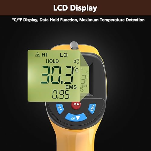 Miniatura 4 de Termómetro infrarrojo láser pistola de temperatura, termómetro digital IR para cocinar, carne, alimentos, horno de pizza, parrilla, pistola de calor
