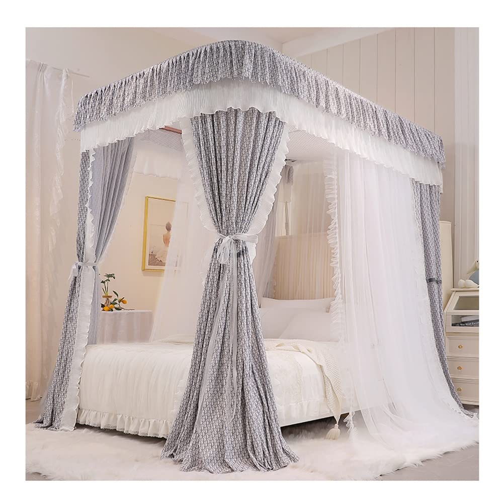 Moustiquaire de lit double beige 180x200 rideau de lit décoratif hauteur 2,1m