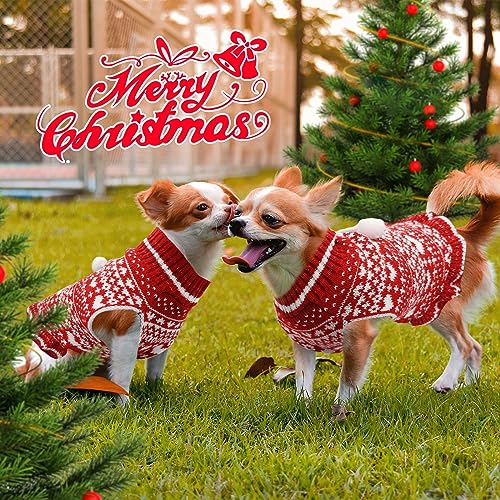 ABRRLO Hunde Pullover Kleid mit Leine Loch für kleine mittlere Hunde mit Fliege Büffelkaro Rot Rollkragen Polyester Haustier Welpe Katzen Pullover Strickwaren Rot,XS