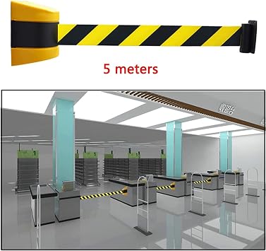 OVARIA Wall Mounted Retractable Belt Barrier, 5M Magnetic Retractable Barrier with ABS Case, Automatic Locking Function Retractable Belt Barrier for Crowd Control