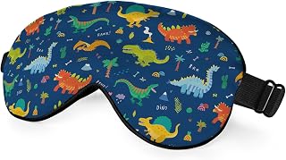 Cartoon Dinosaur Eye Mask Sleeping Mask Cute Animal Rainbow Tree Bones Blue Green Sleep Masks Silky Soft Eye Cover for Women Men Shading Blindfold for Air Travel Sleeping