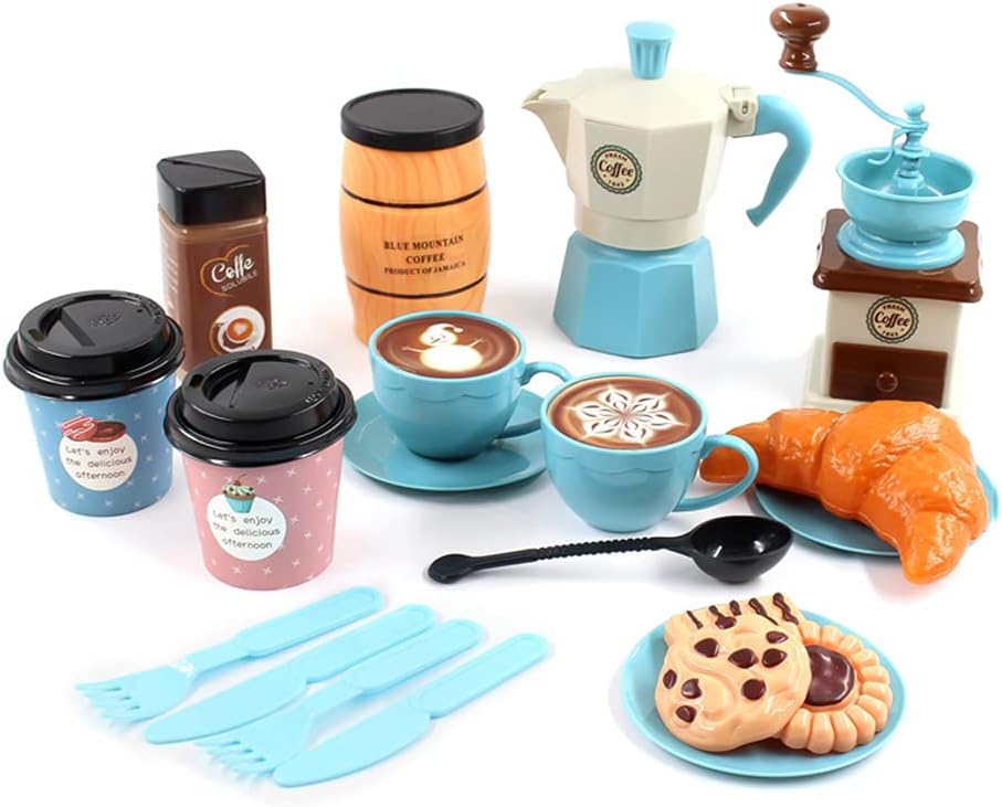 Simulation Coffee Set Pretend for Play Kitchen Afternoon Tea Toy with Coffee Pot Cup Role for Play Interactive Part Set Bowl