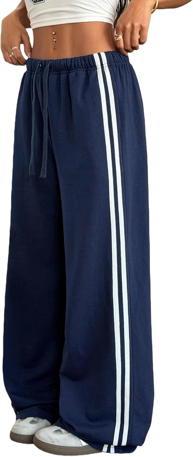 ZAFUL Women's Casual Sweatpants Drawstring Color Block Side Striped Straight Leg Athletic Track Pants with Pockets