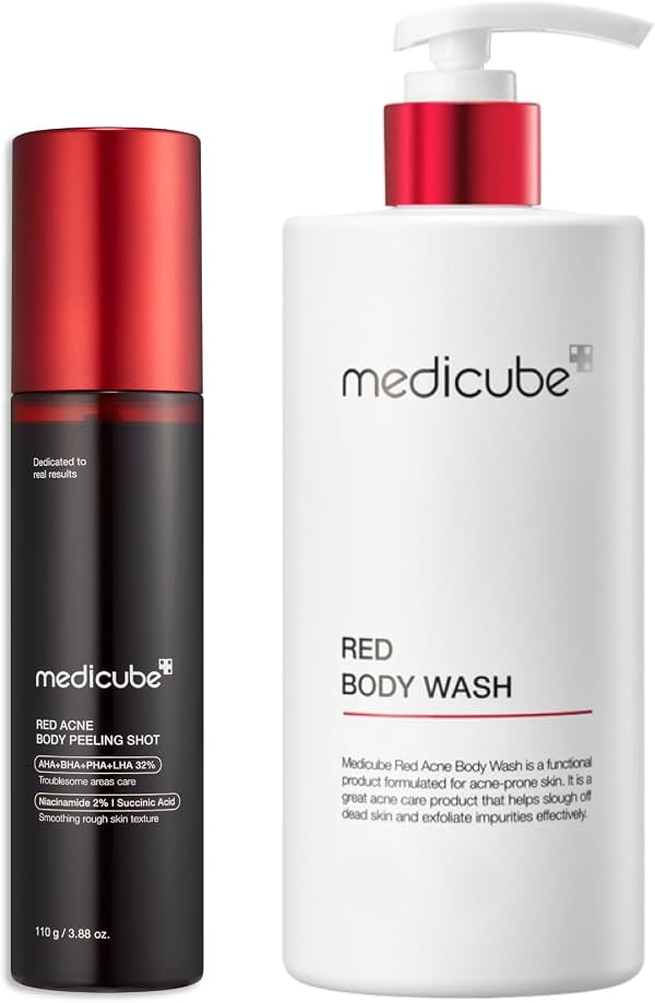 medicube Esenciales Corporales de Brillo Rojo: Spray Limpiador Corporal Red Body Peeling Shot y Gel de Baño Corporal Red | Cuidado corporal coreano sin fragancia/neutro